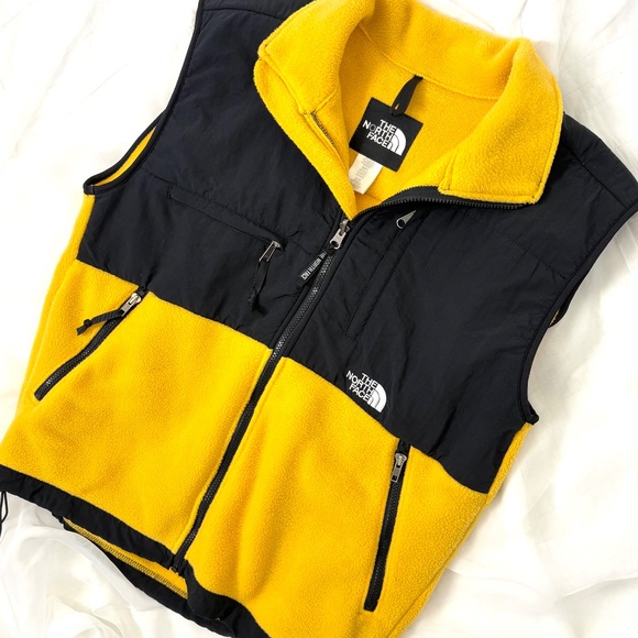 Y2K 90s Mens VTG The North Face Denali Polar Fleece Vest Yellow Black Medium - Picture 1 of 6